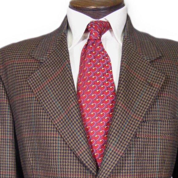 Hugo Boss 40L Wool Sport Coat Blazer Brown Navy Houndstooth Red Teal Check Class - Picture 5 of 7